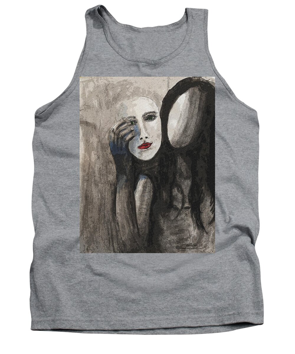 Mask Tank Top featuring the drawing Is this really me? by Shelley Bain