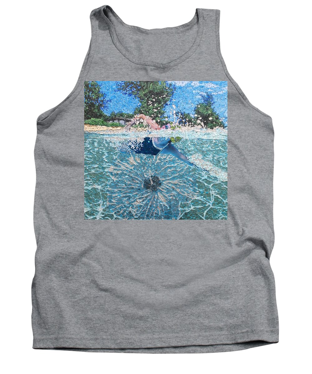 Swimming Tank Top featuring the mixed media Jan's Happy Place by Matthew Lazure