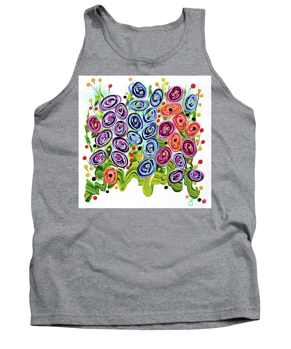 Fluid Acrylic Painting Tank Top featuring the painting Jelly Bean Flowers by Jane Crabtree