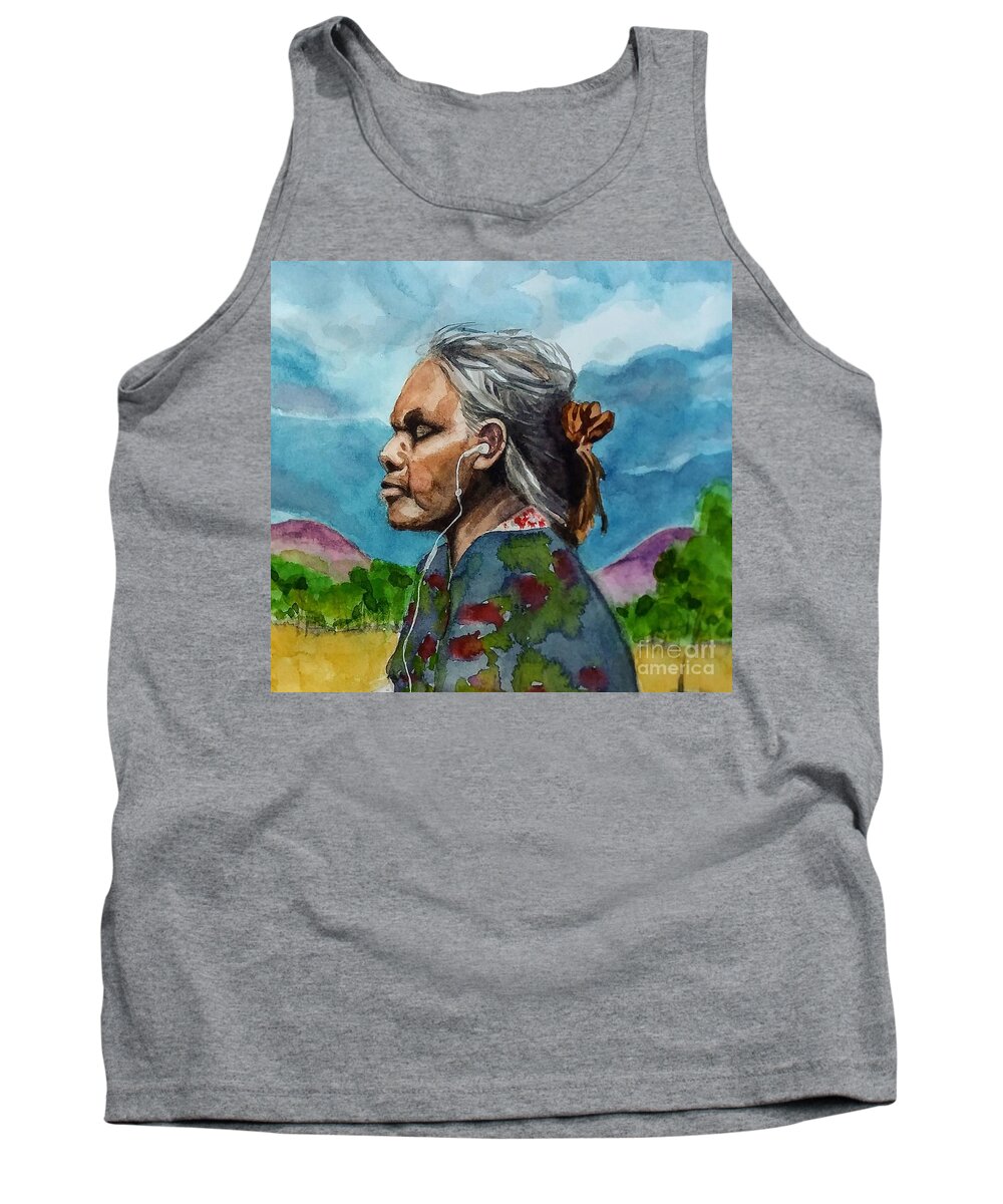Aboriginal Woman Tank Top featuring the painting Juxtaposition by Vicki B Littell