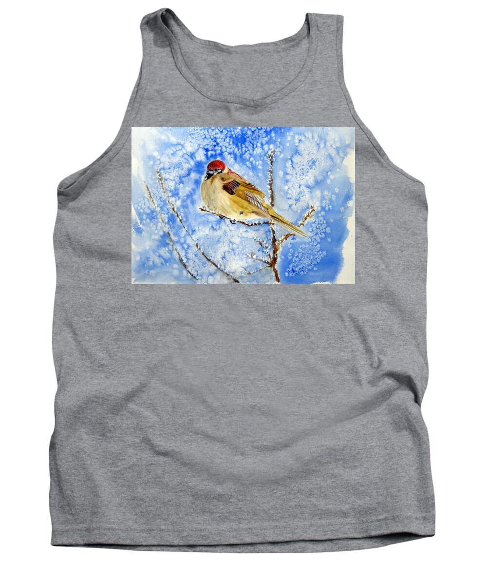 Bird Tank Top featuring the painting Karen's moineau by Dominique Bachelet