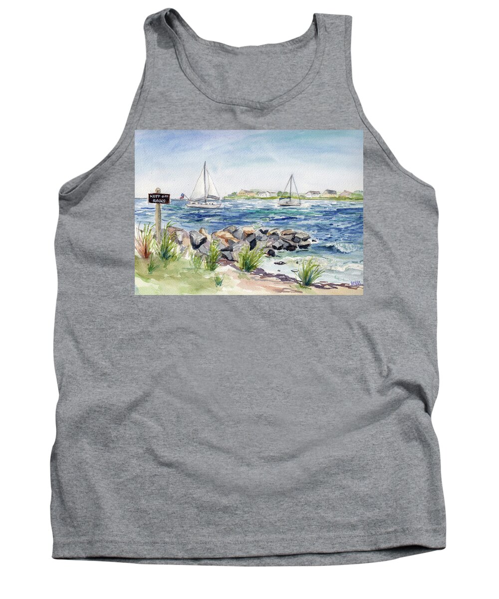 Sail Boats Tank Top featuring the painting Keep Off the Rocks by Clara Sue Beym