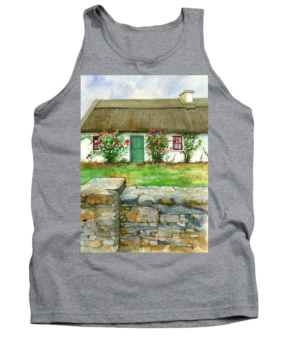 Irish Cottage Tank Top featuring the painting Kerry cottage and stone wall by Rebecca Matthews
