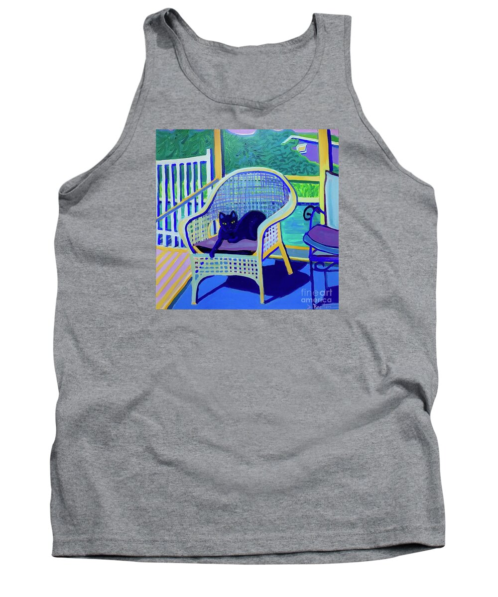 Black Cat Tank Top featuring the painting King Louis in the Screened Porch by Debra Bretton Robinson
