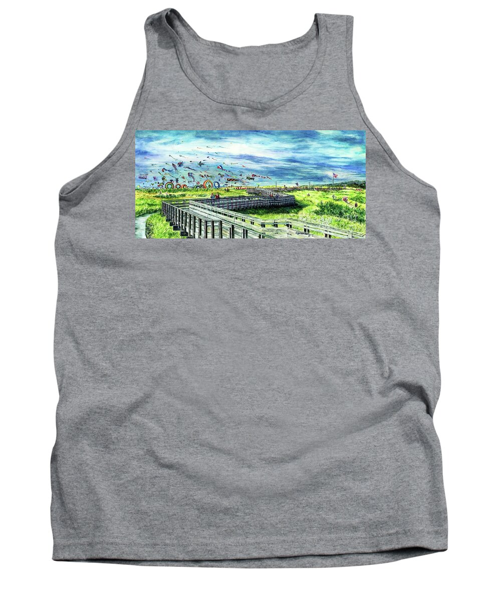 Cynthia Pride Watercolor Painting Tank Top featuring the painting Kites Galore by Cynthia Pride