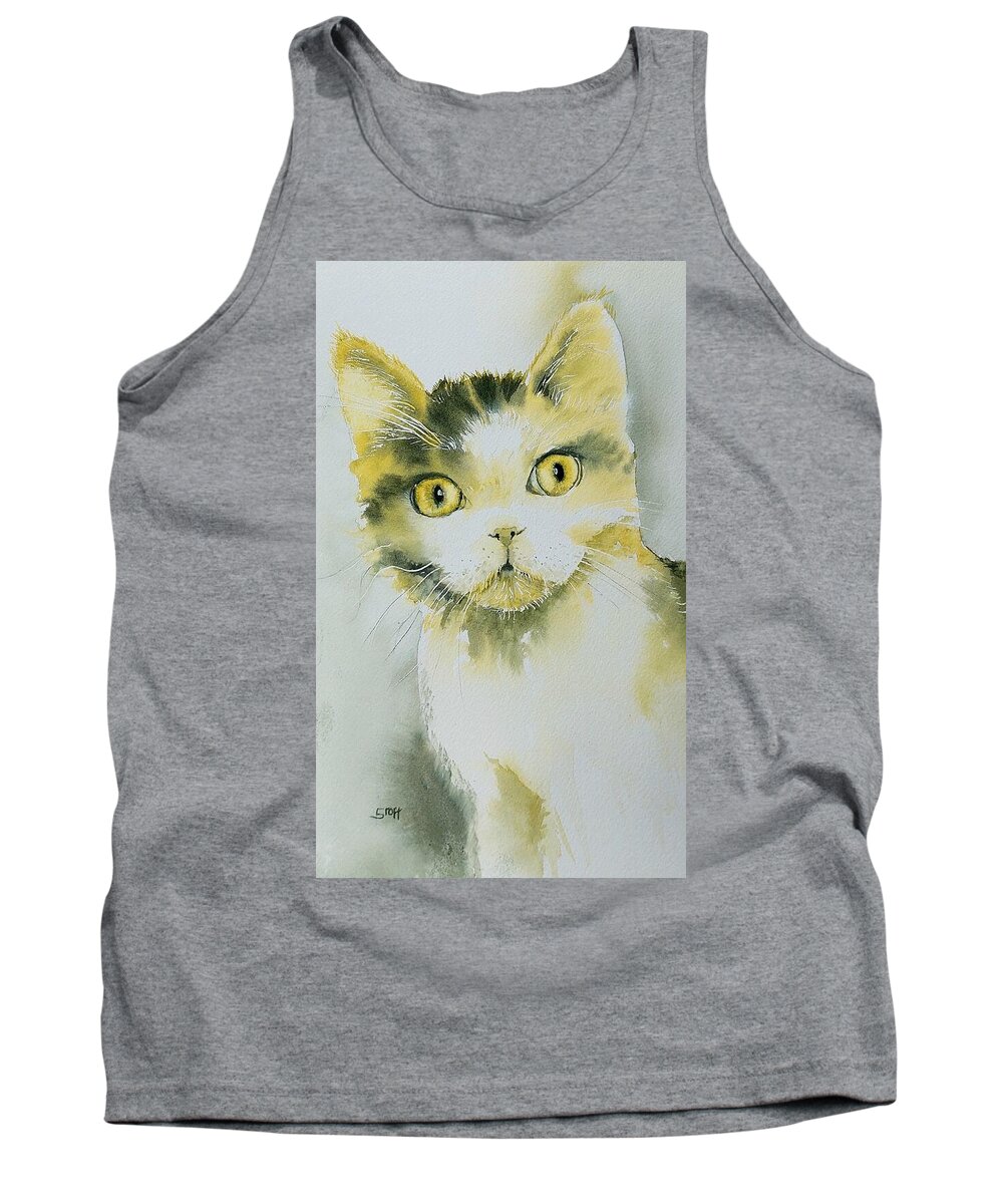  Tank Top featuring the painting Kitty in Green by Sandie Croft