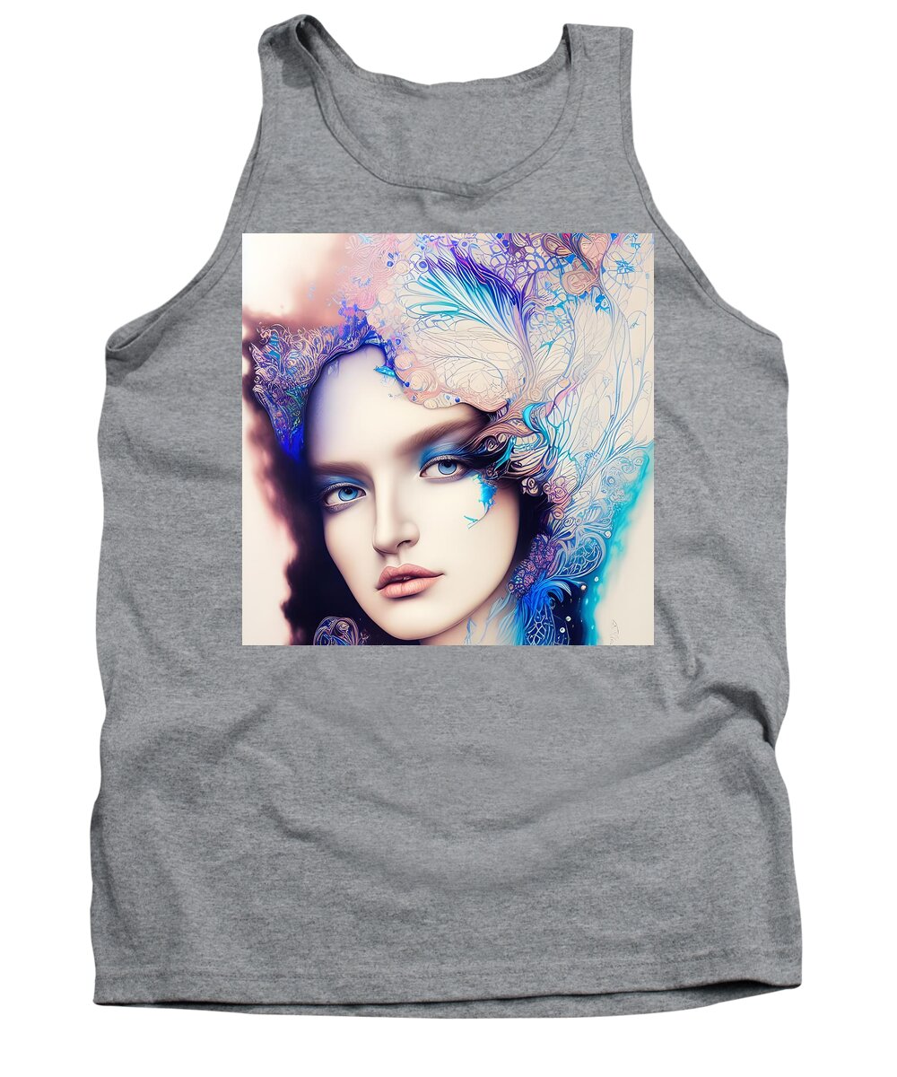 Digital Tank Top featuring the digital art Lady In Blue by Beverly Read