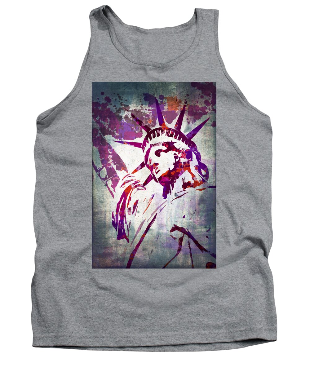 Statue Tank Top featuring the painting Statue of Liberty purple watercolor by Delphimages Photo Creations