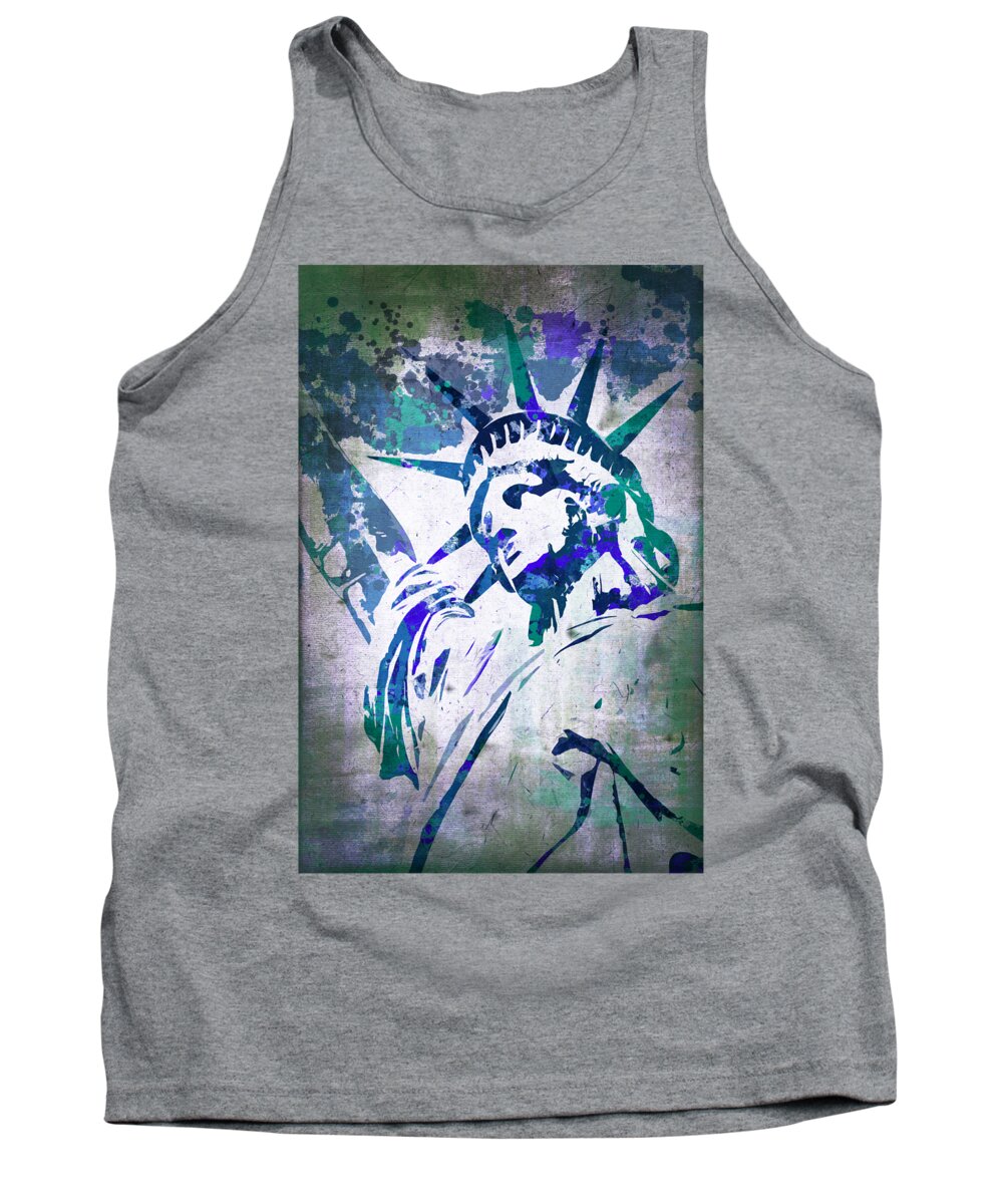 Statue Tank Top featuring the painting Lady Liberty watercolor by Delphimages Photo Creations