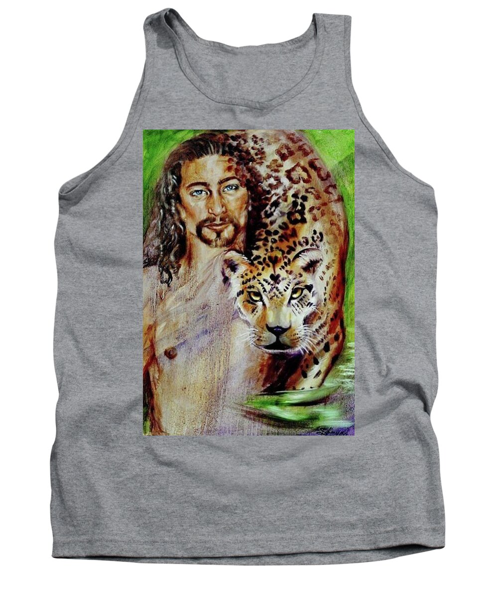 Mask Tank Top featuring the painting Leopard Instinct by Sofanya White