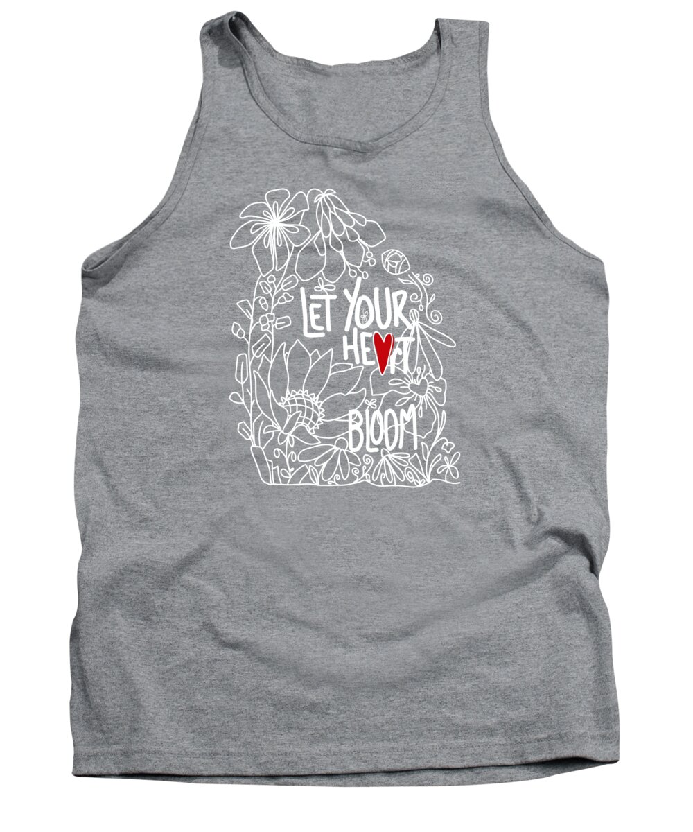 Let Your Heart Bloom Tank Top featuring the digital art Let Your Heart Bloom - Safari Green and White Line Art by Patricia Awapara