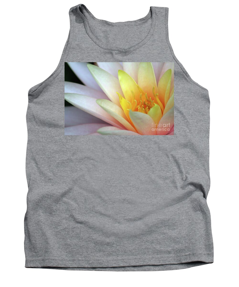 Water Lily; Water Lilies; Lily; Lilies; Flowers; Flower; Floral; Flora; Yellow; White Water Lily; White Flowers; Pink Flowers; Pink Lily; Black; Pink; Digital Art; Photography; Painting; Simple; Decorative; Décor; Macro; Close-up Tank Top featuring the photograph Lily Close-Up #2 by Tina Uihlein