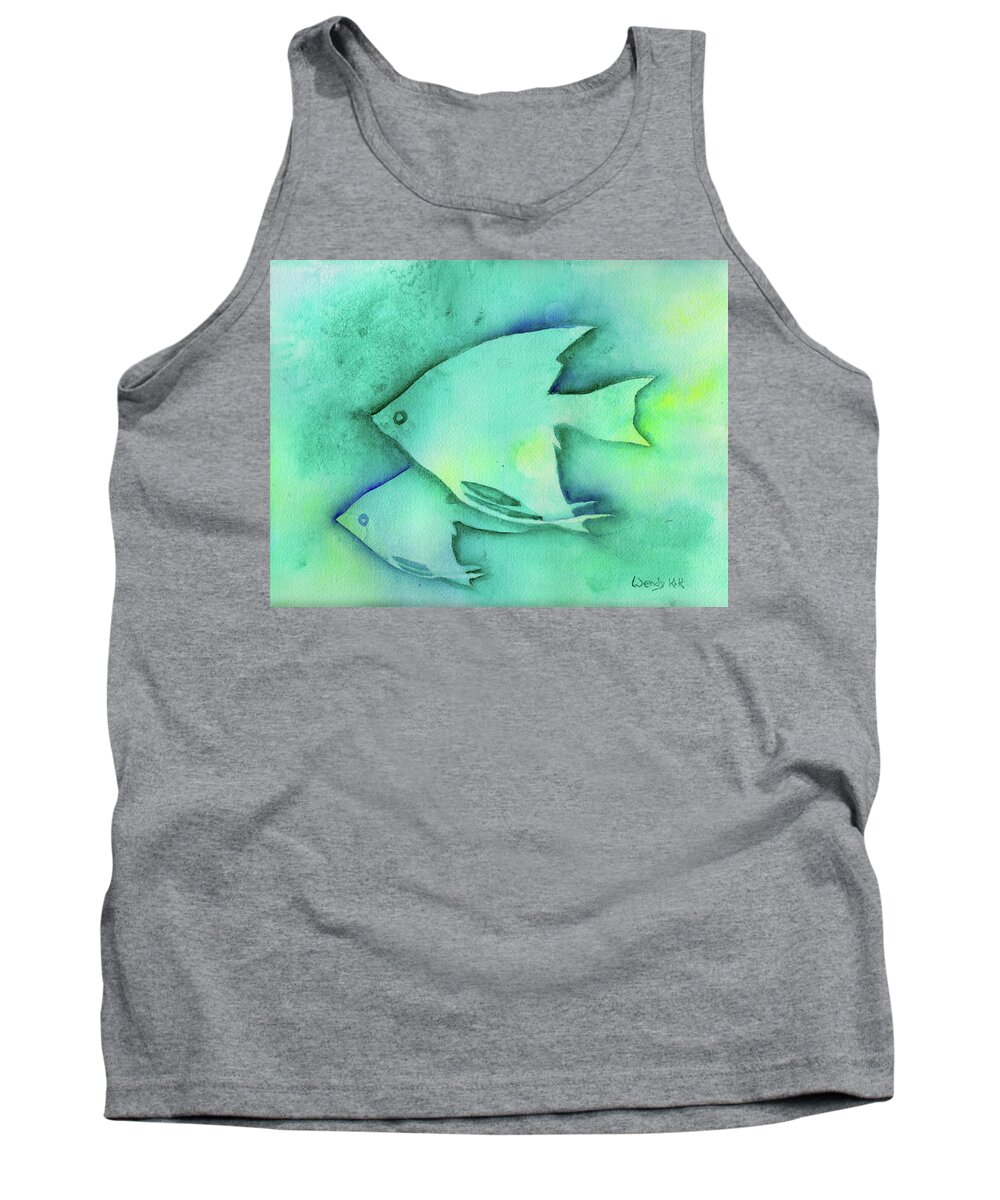 Angelfish Tank Top featuring the painting Little Angelfish by Wendy Keeney-Kennicutt