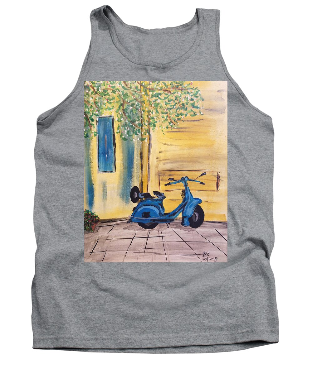 Scooter Tank Top featuring the painting Little Blue Scooter by Brent Knippel