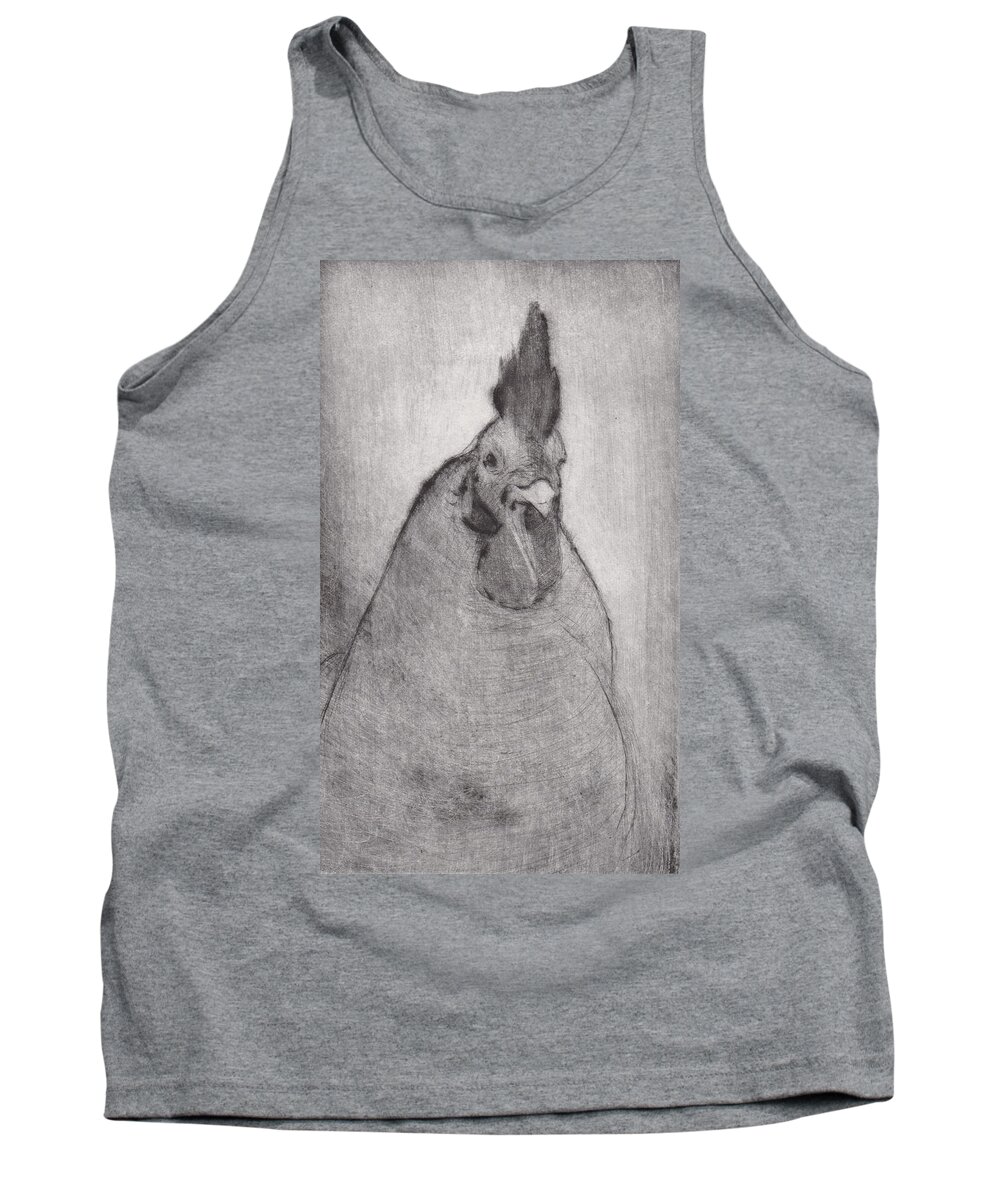 Rooster Tank Top featuring the drawing Lord Ribblesday - etching by David Ladmore