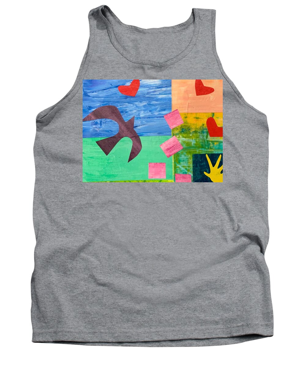 Mixed Media Tank Top featuring the mixed media Love And Peace, Dove with Hearts by Julia Malakoff