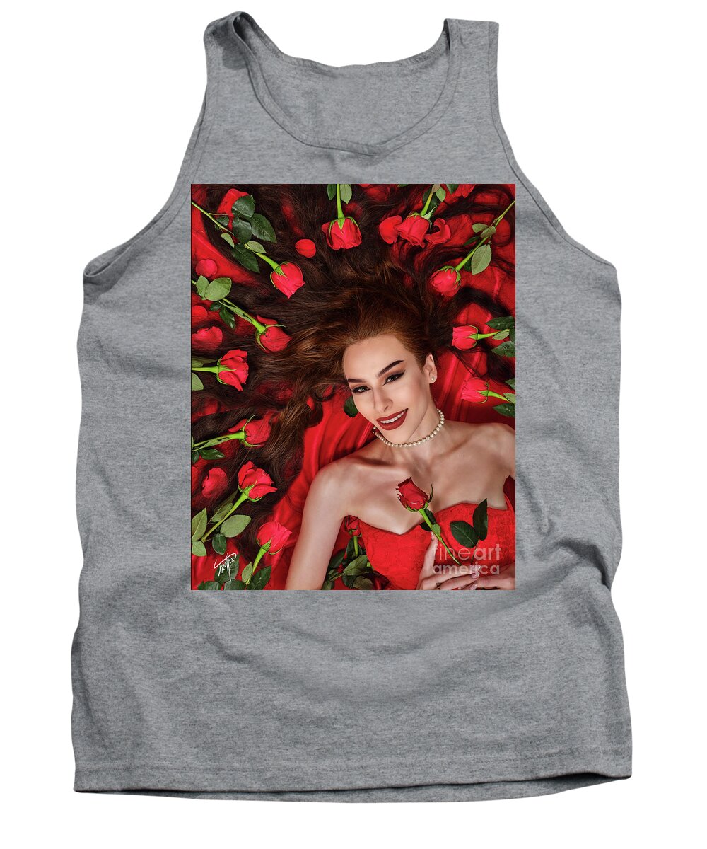 Roses Tank Top featuring the photograph Lucy With Roses by Jim Trotter