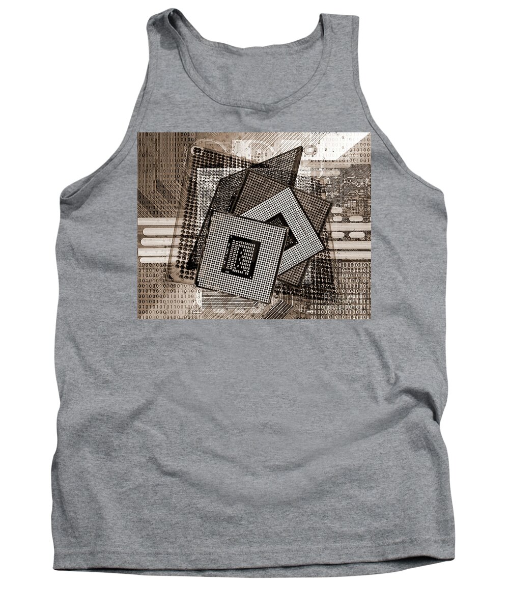 Computer Tank Top featuring the digital art M4700 Cpu - Sepia by Anthony Ellis