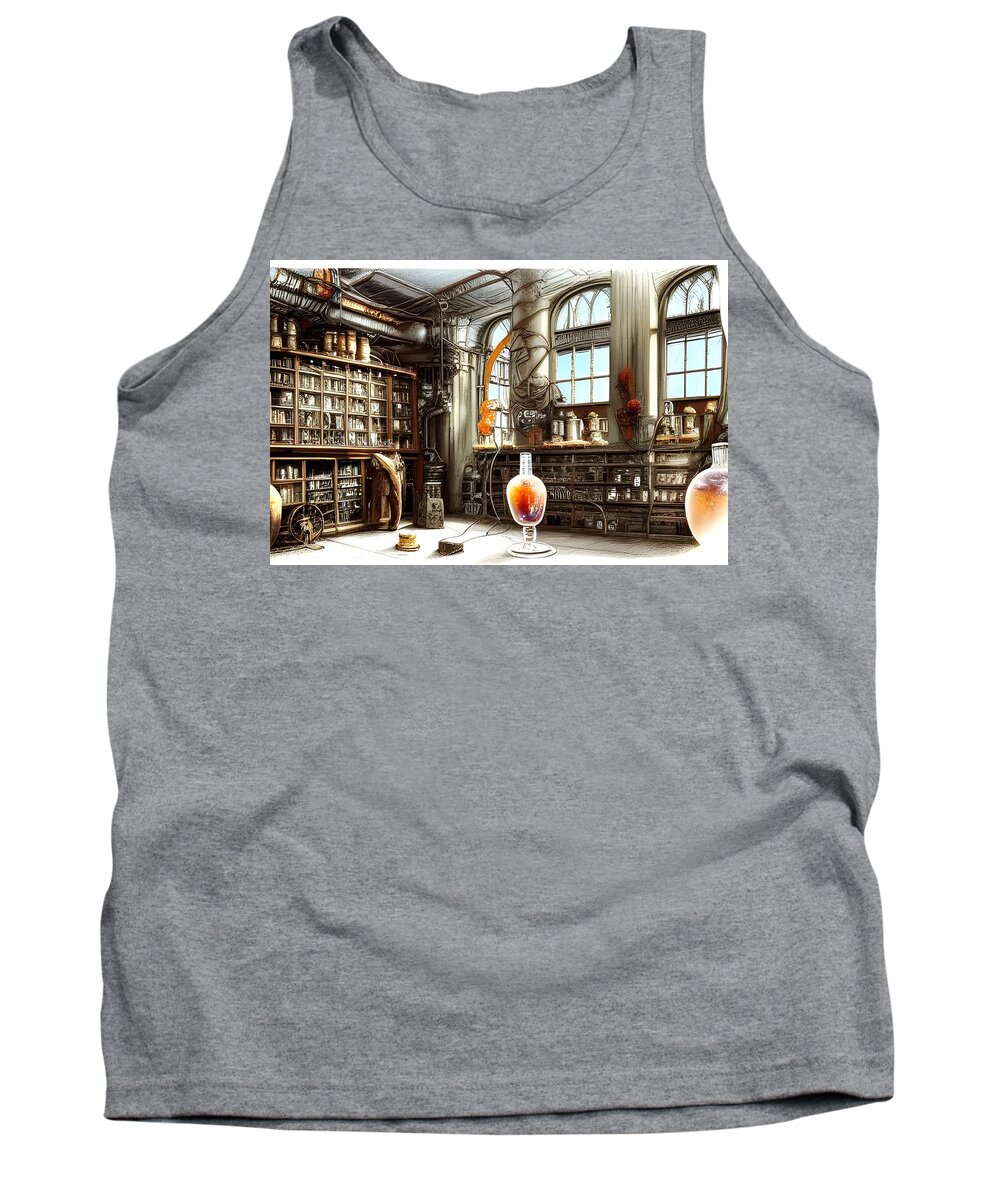 Experiment Background Tank Top featuring the digital art Mad Scientist Lab Library by Annalisa Rivera-Franz