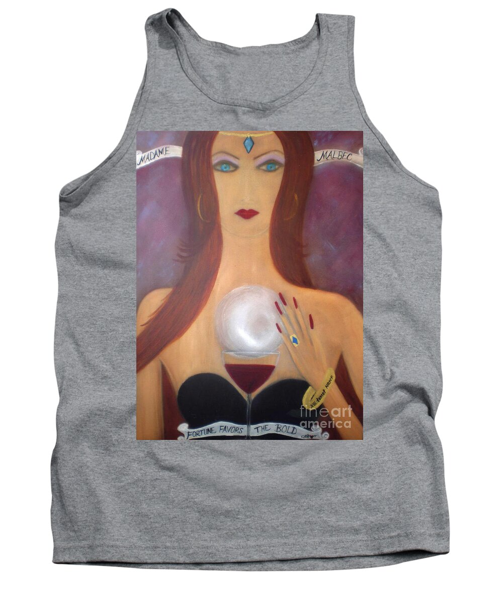 Malbec Tank Top featuring the painting Madame Malbec Fortune Favors the Bold by Artist Linda Marie