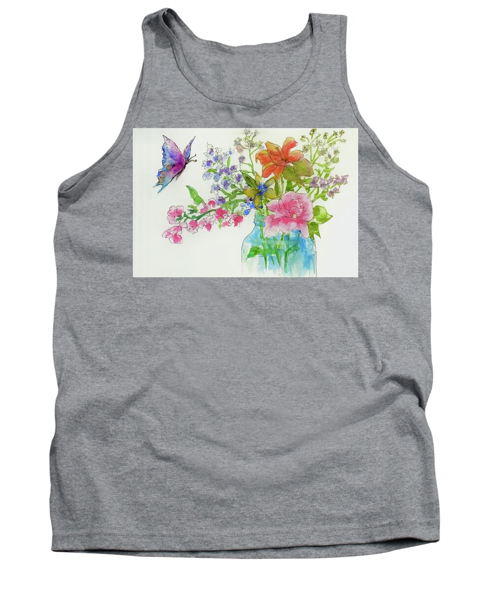 Butterfly Tank Top featuring the painting Making Friends by Cheryl Wallace