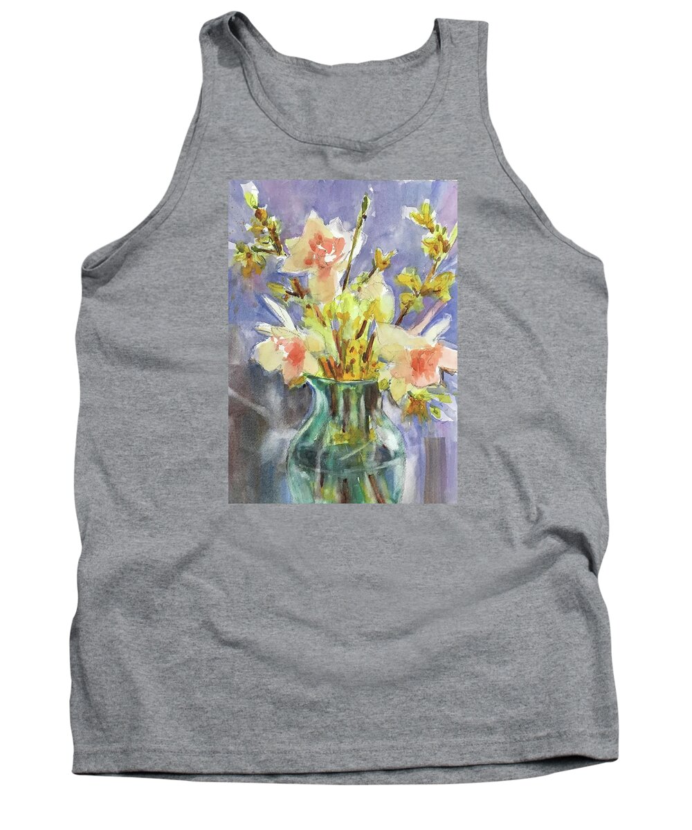 Floral Tank Top featuring the painting Maryans Flowers II by Judith Levins