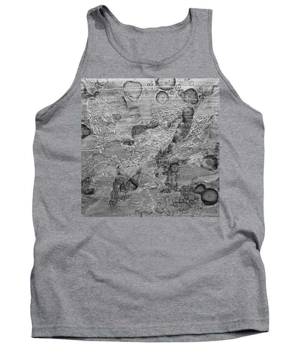 Industrial Tank Top featuring the painting Meteor Silver Black Textured Abstract Painting by Lynnie Lang