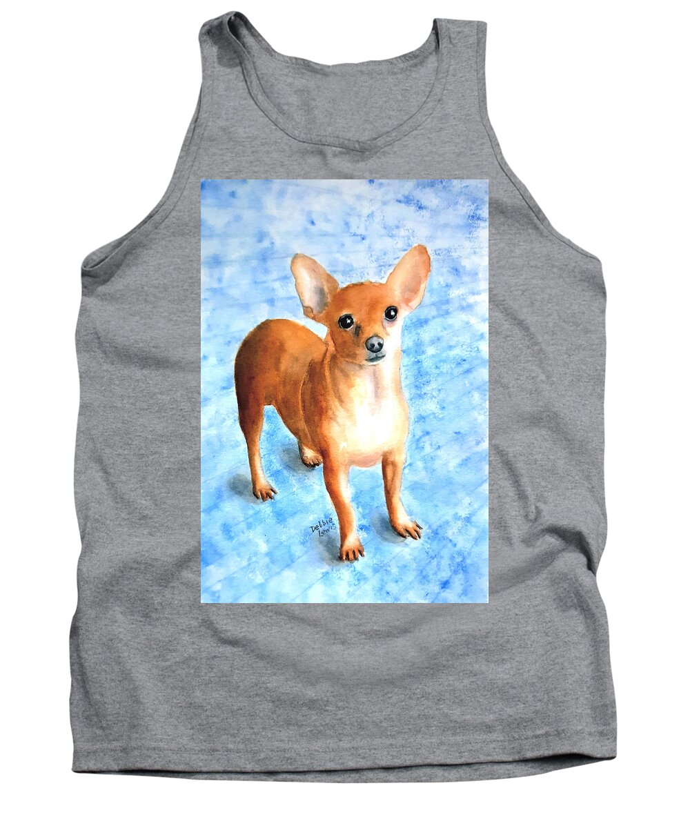 Chihuahua Tank Top featuring the painting Minnow the Rescue by Debbie Lewis