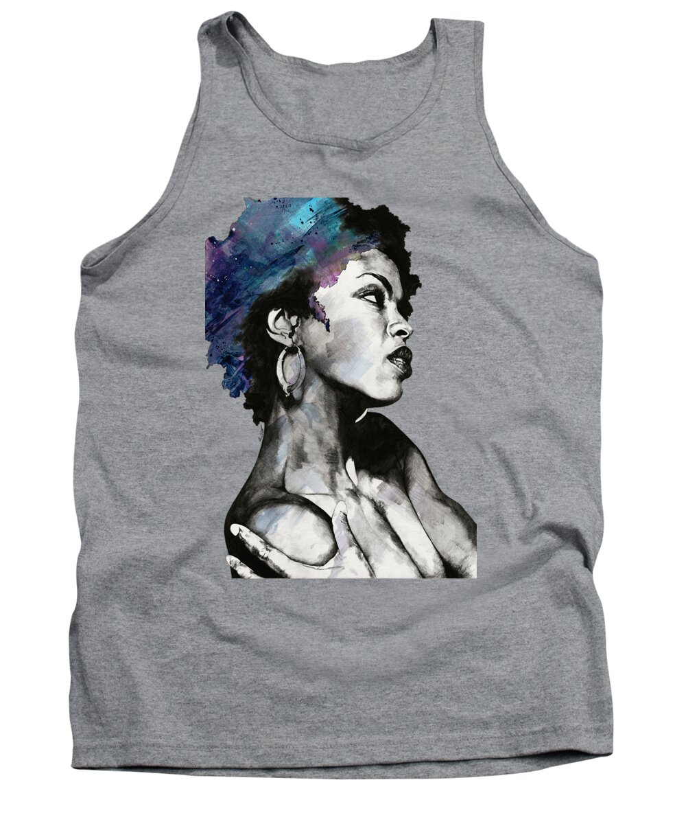 Lauryn Hill Tank Top featuring the drawing Miseducation - Lauryn Hill tribute portrait by Marco Paludet