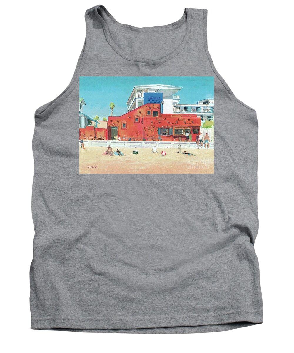 Pacific Beach Tank Top featuring the painting Mission 2 Coffeehouse - Pacific Beach, San Diego, California by Paul Strahm