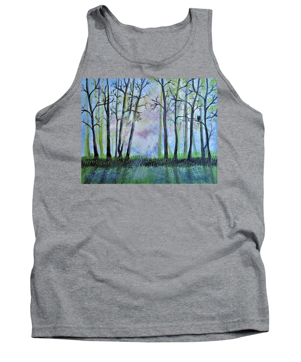 Monday Tank Top featuring the painting Monday Reflections Owl by Lynn Raizel Lane