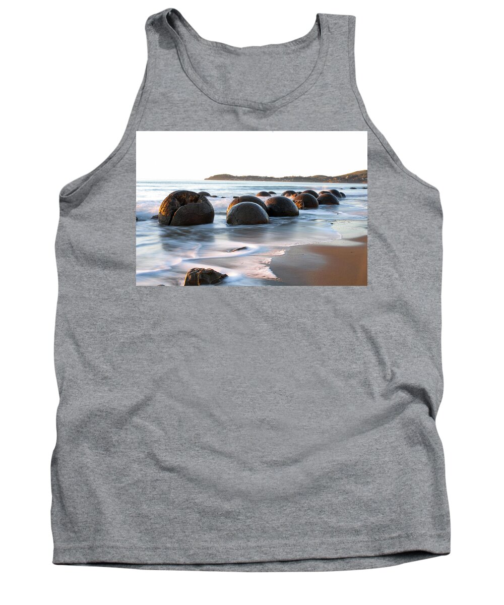 Moeraki Tank Top featuring the photograph Tranquility - Moeraki Boulders, South Island. New Zealand by Earth And Spirit