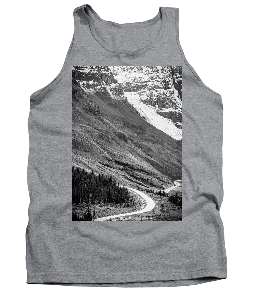 Black And White Mountain Road Tank Top featuring the photograph Monochrome Mountain Road by Dan Sproul