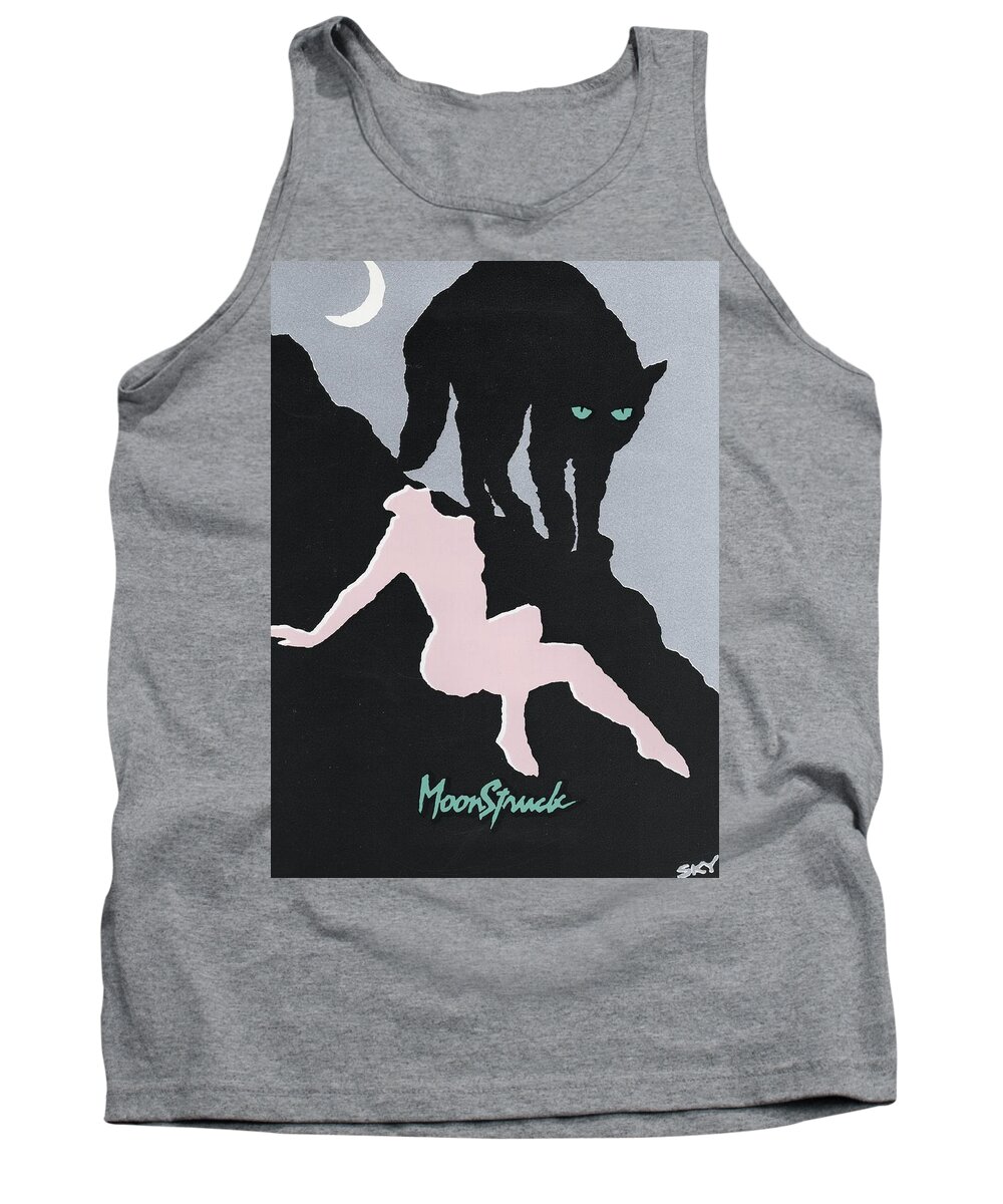 Cats Tank Top featuring the mixed media Moon Struck by Blue Sky