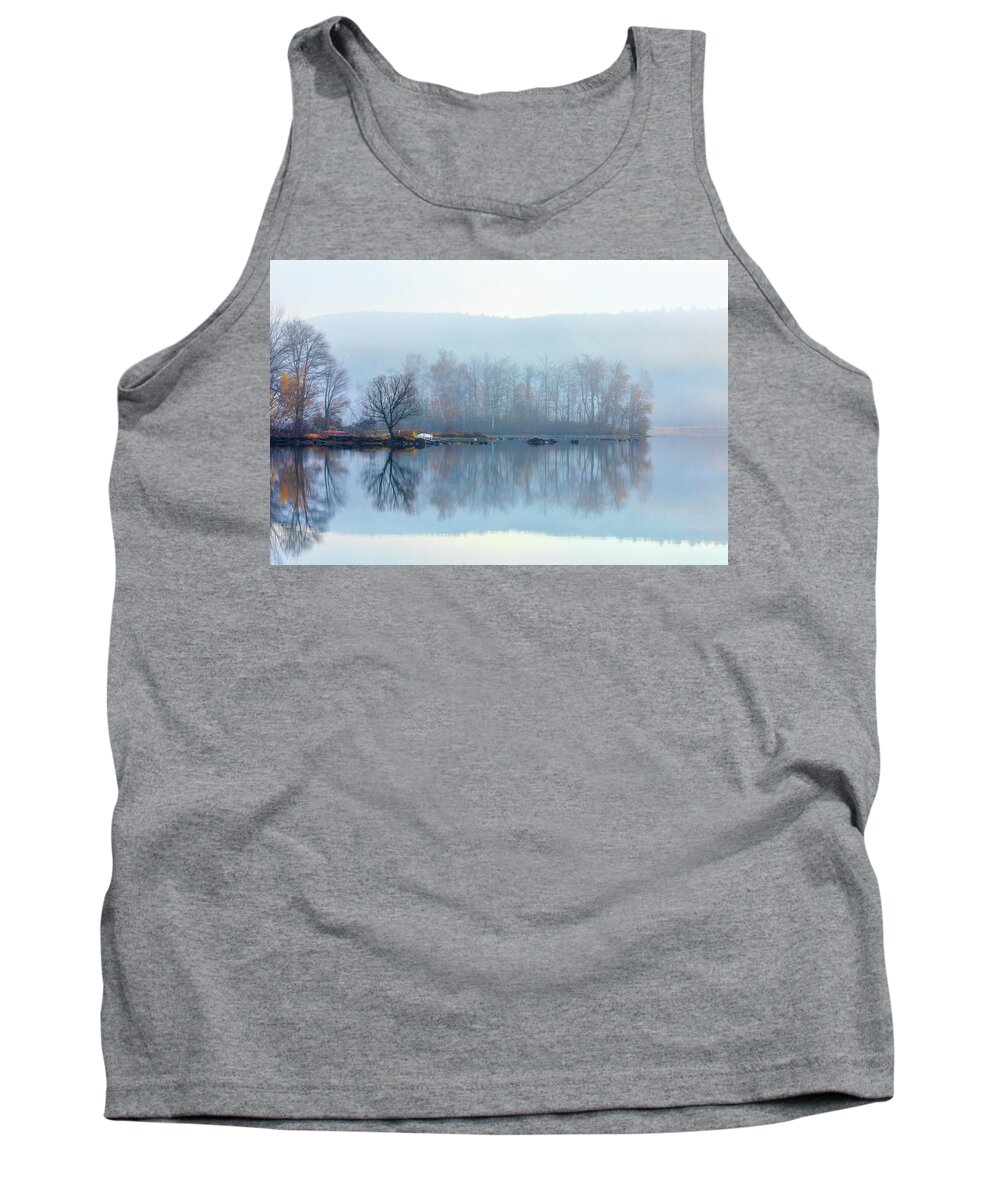 Wassookeag Tank Top featuring the photograph Morning Mist a9511 by Greg Hartford