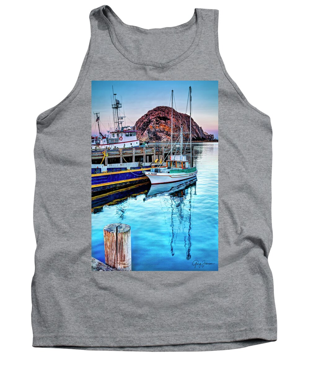 Reflection Tank Top featuring the photograph Morro Bay Harbor by Gary Johnson