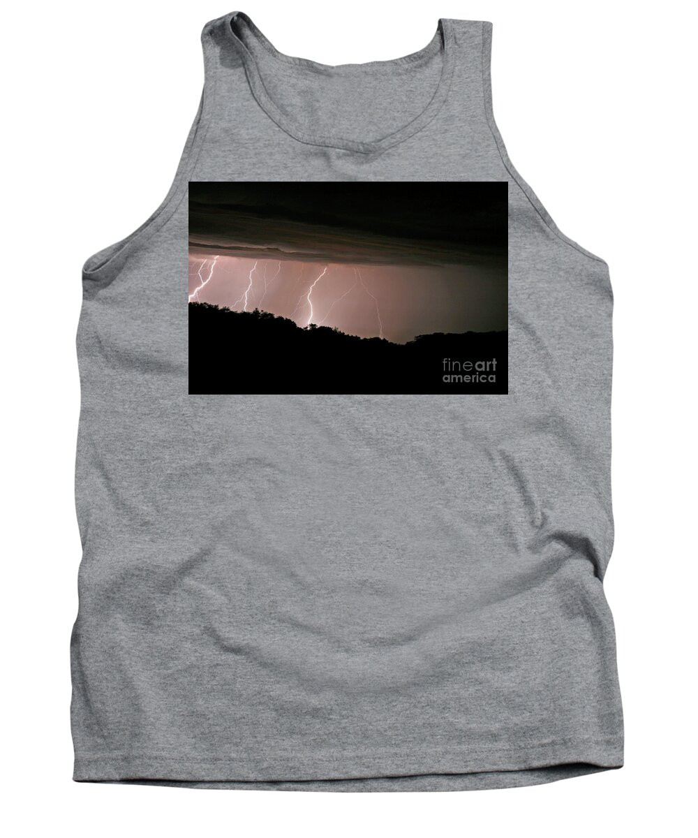 Lightning Tank Top featuring the photograph Multiple Lighting Strikes Woods clouds composite by Pete Klinger