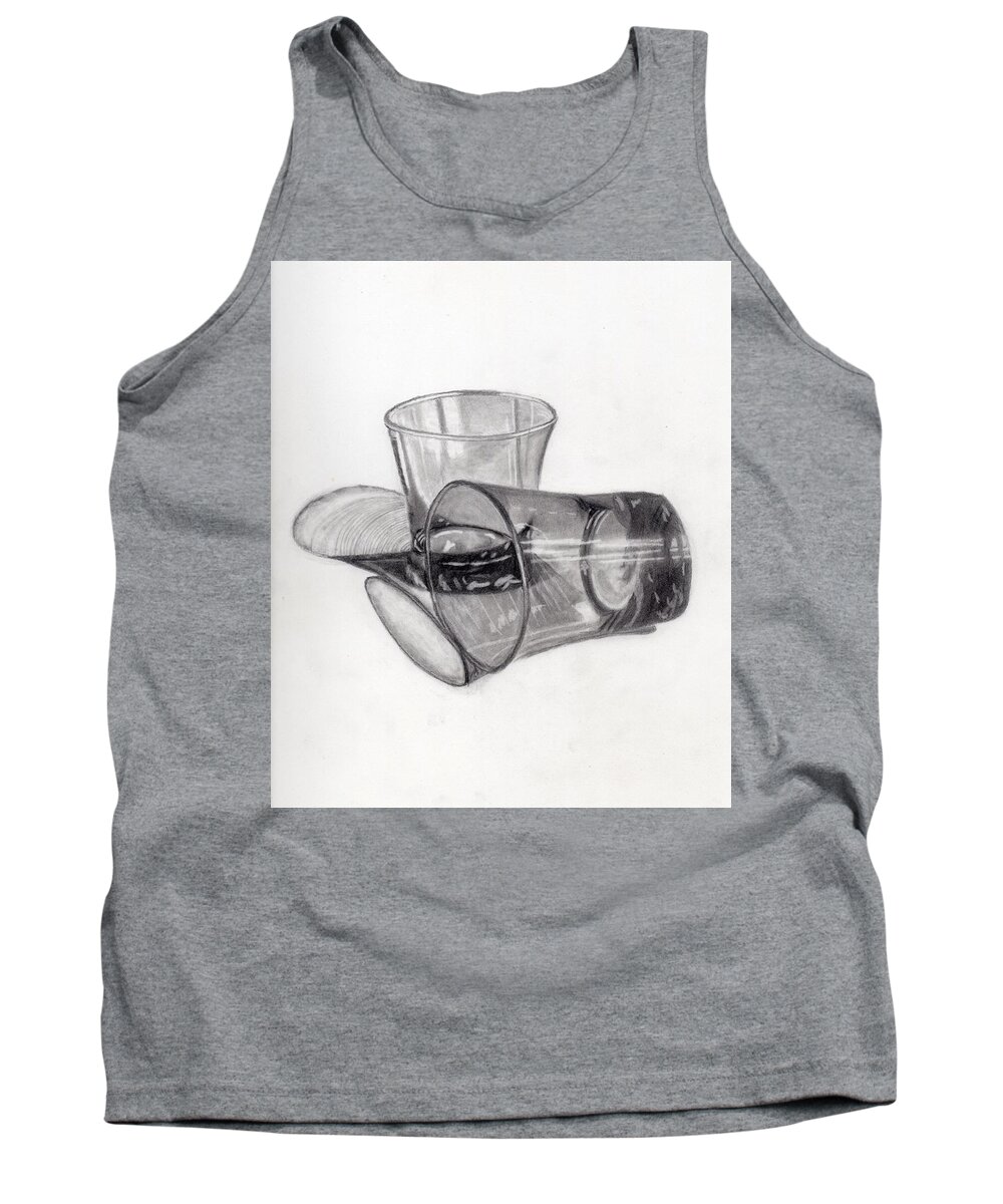 Glasses Tank Top featuring the drawing My Glass is Empty by Deborah Burns