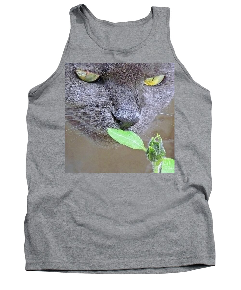 Cat Tank Top featuring the photograph Nellie-Belle the Smeller by Lori Lafargue