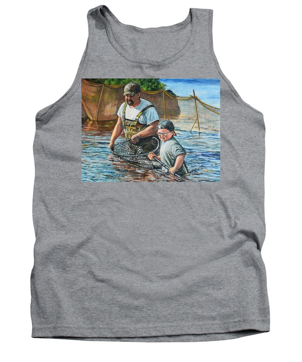 Maine Tank Top featuring the painting Netting Alewives, East Machias, Maine by Eileen Patten Oliver