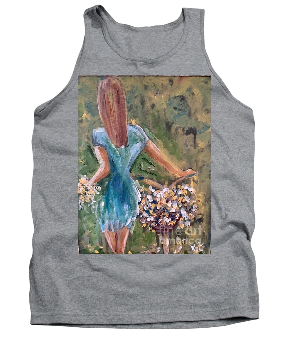 Woman Bike Flowers Wander Grow Tank Top featuring the painting Never Stop Growing by Kathy Bee