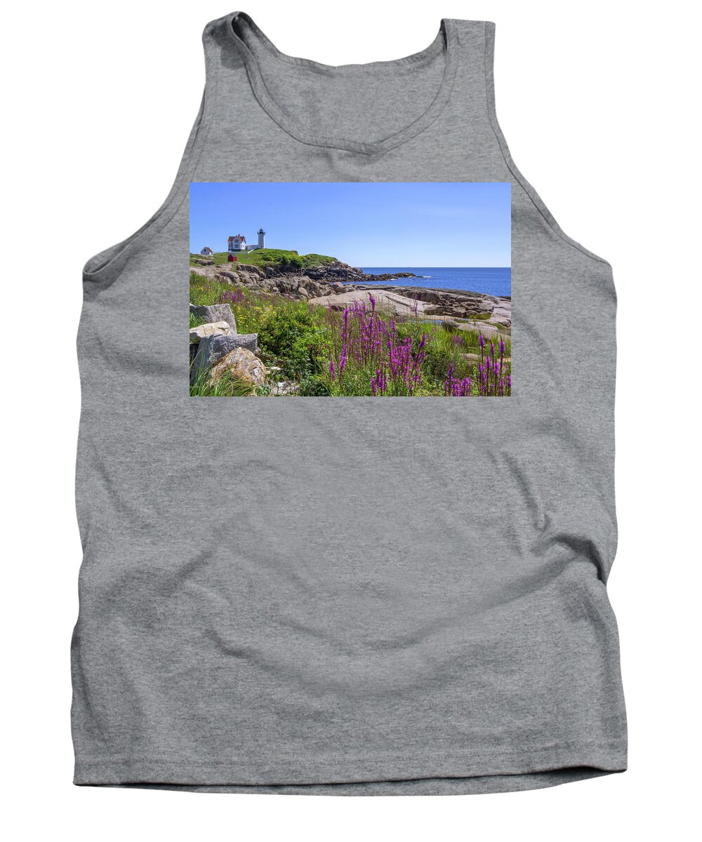 Maine Tank Top featuring the photograph Nubble Light Flowers by White Mountain Images