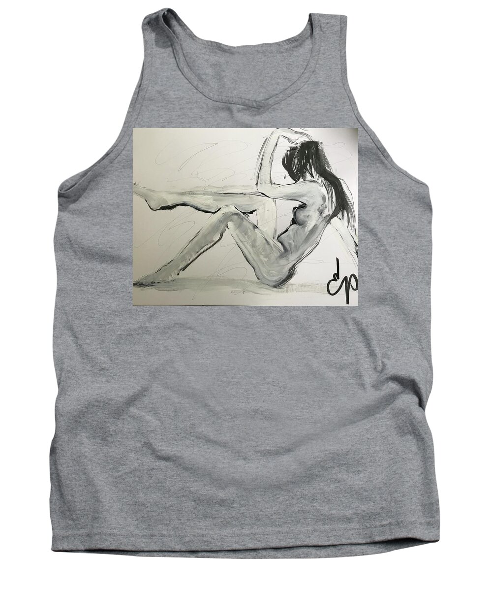Nude Tank Top featuring the drawing Nude by Elizabeth Parashis