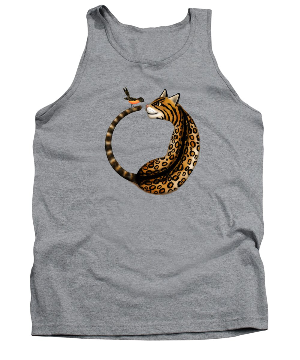 Ocelot Tank Top featuring the digital art O is for Ocelot and Oriole by Valerie Drake Lesiak
