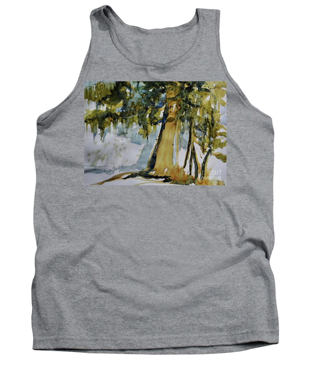 Expressionism Tank Top featuring the painting Oak trees on a hill by Julianne Felton