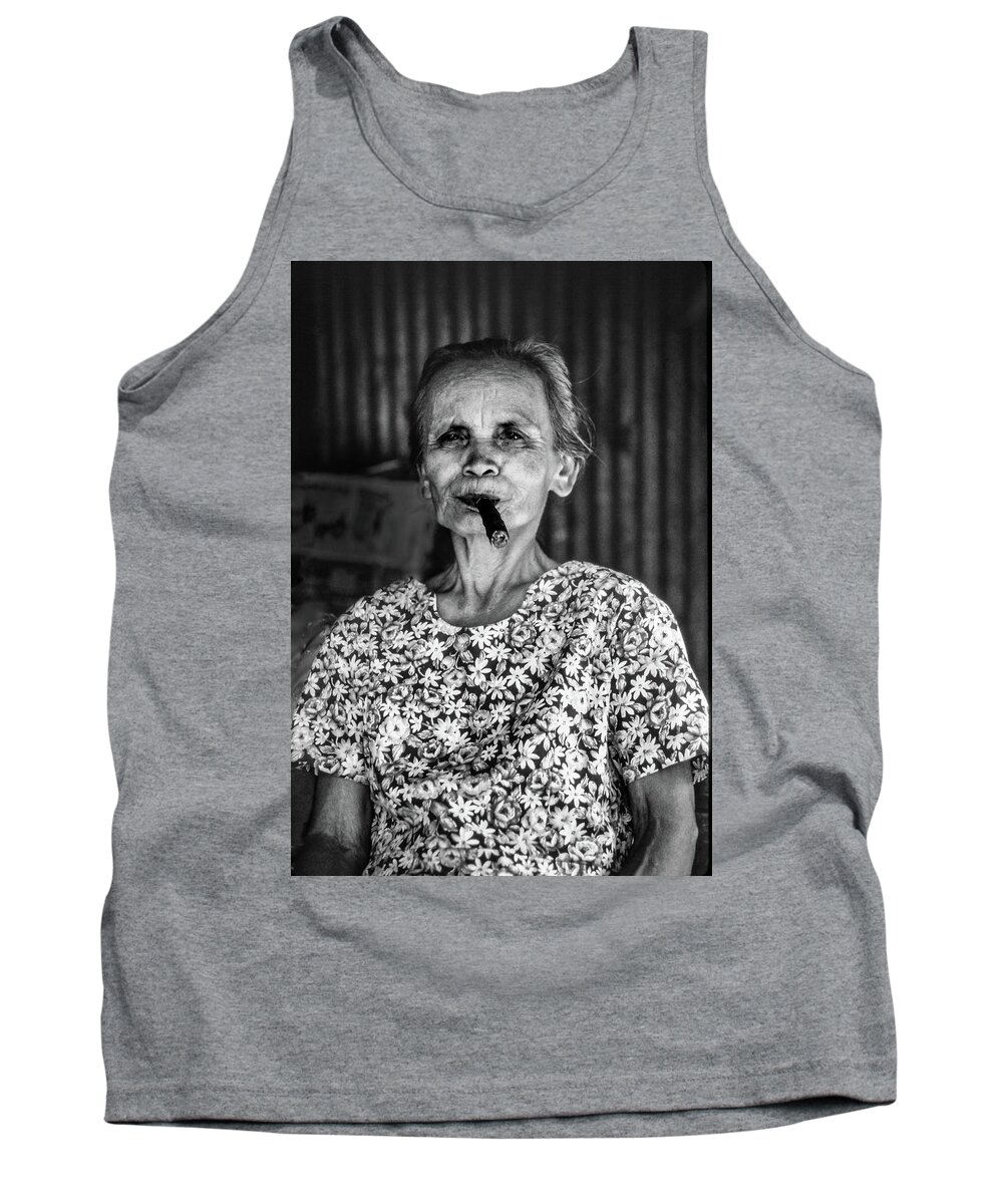 Filipina Tank Top featuring the photograph Old lady smoking cigar by Jeremy Holton