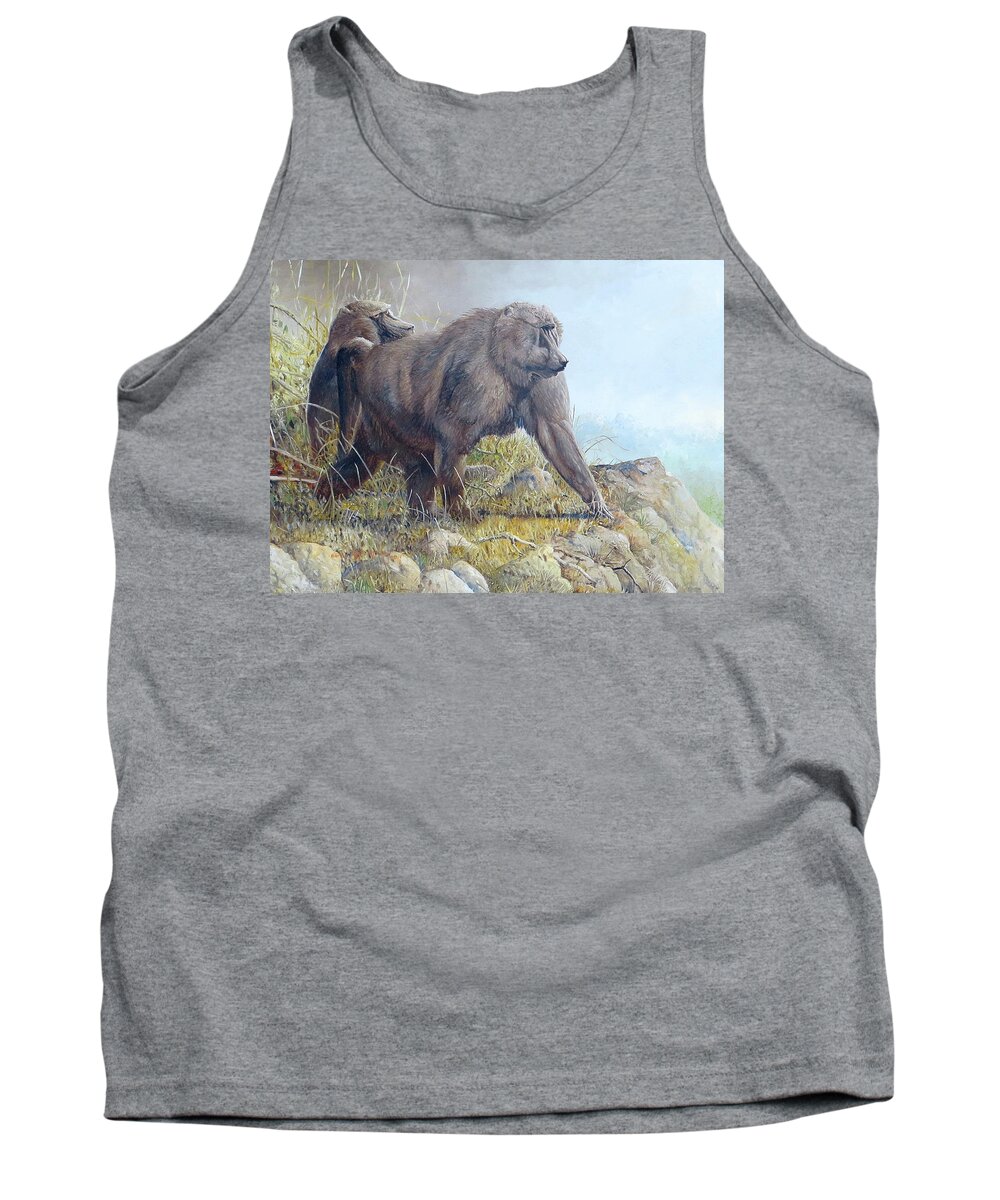 Olive Baboons Tank Top featuring the painting Olive Baboons by Barry Kent MacKay