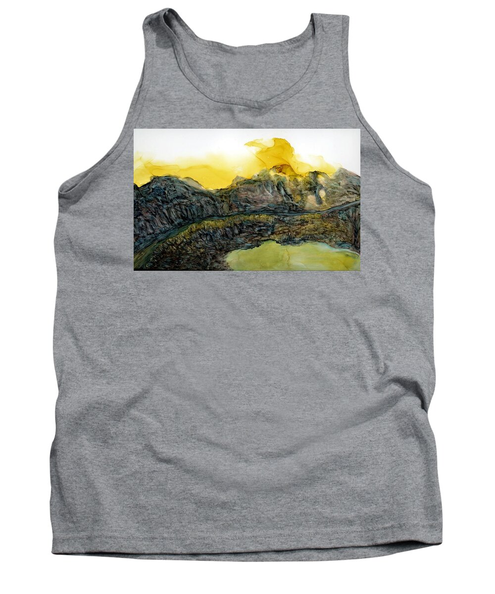 Mountains Tank Top featuring the painting On the low road by Angela Marinari