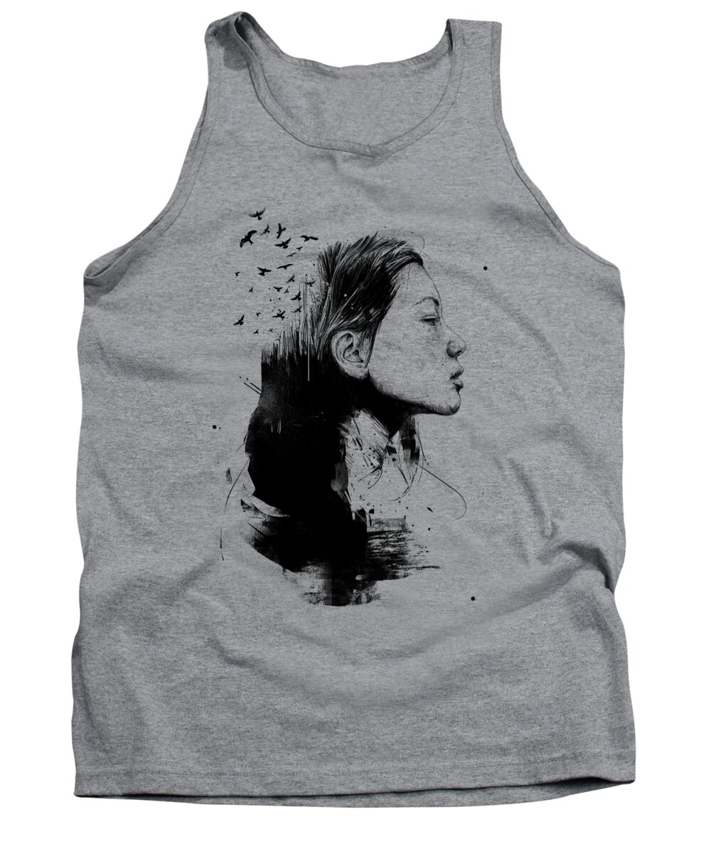 Girl Tank Top featuring the drawing Open your mind by Balazs Solti