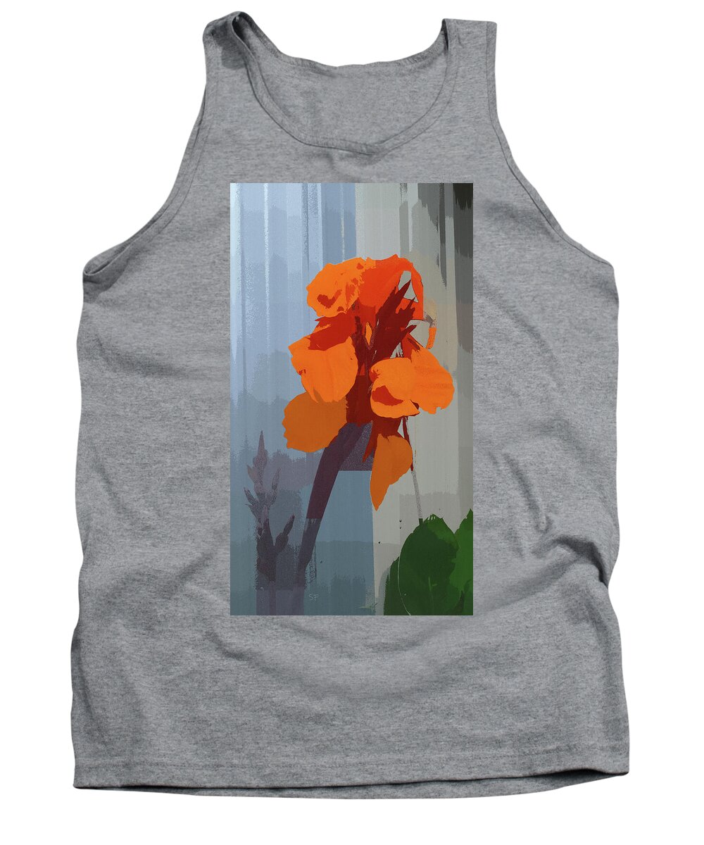 Orange Tank Top featuring the digital art Orange Cana Flower Botanical Abstract by Shelli Fitzpatrick
